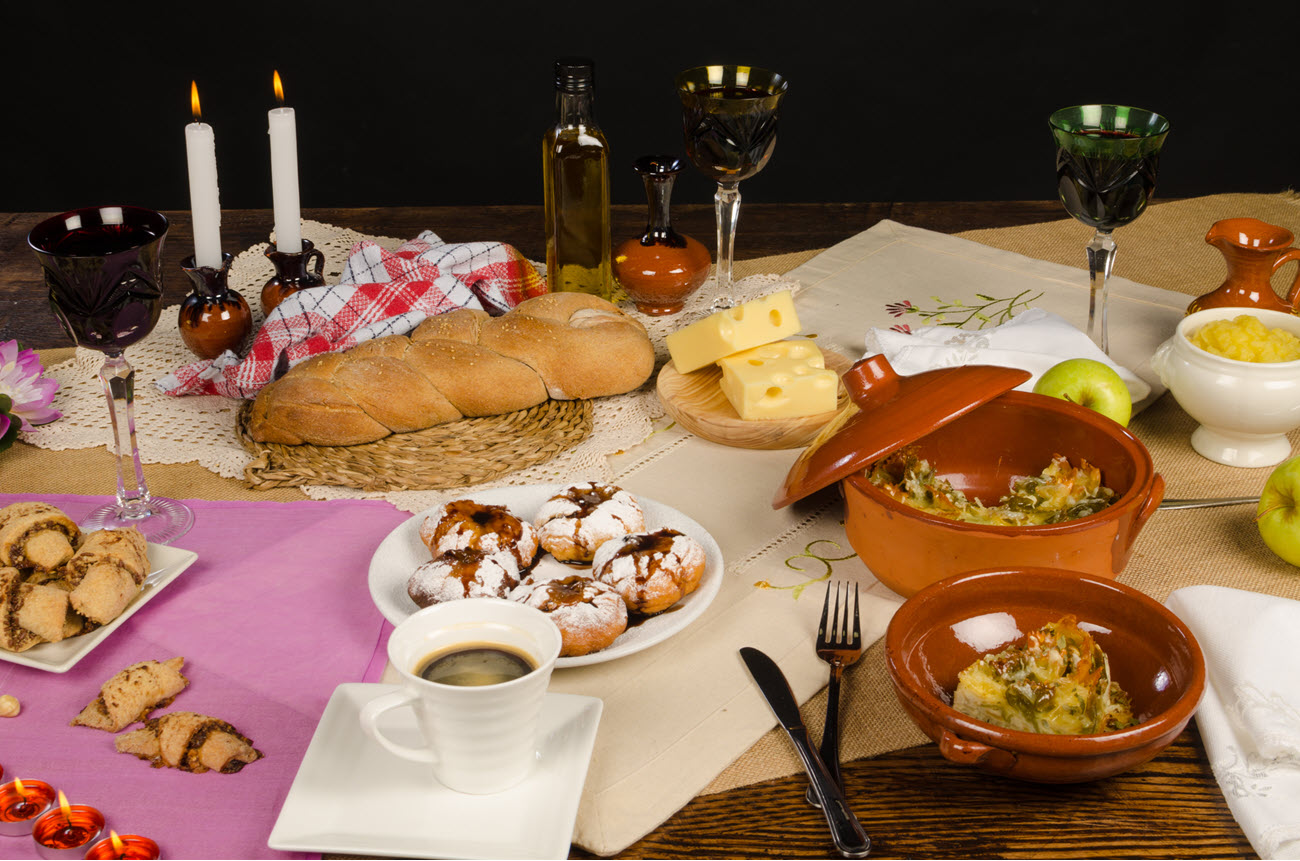 Food at a Hannukah Table.