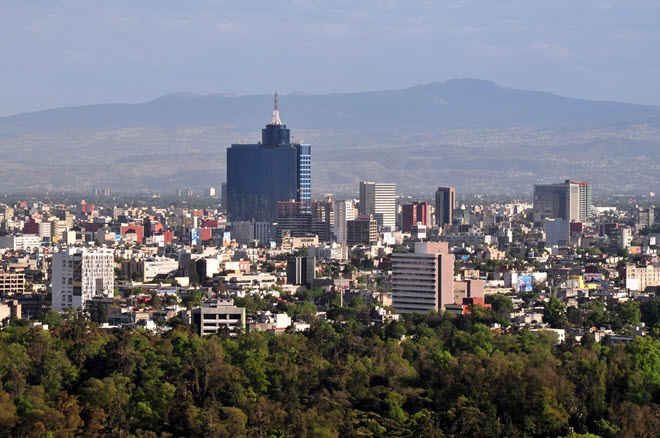 Aerial view of Mexico City Skyline.