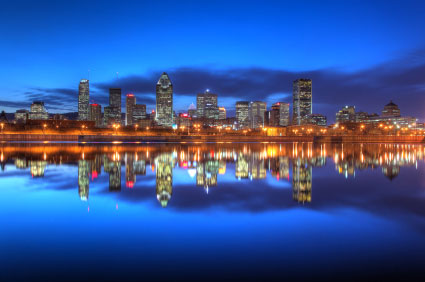 Montreal skyscrapers at night.